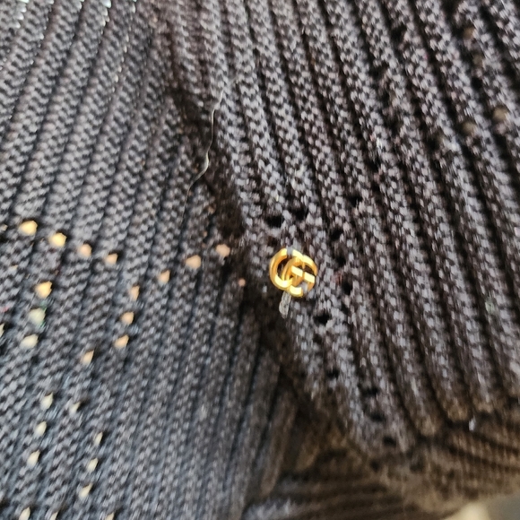 NWOT Gucci Knit Black Cotton Woven Leather Trim Bucket Hat Sz. S/56cm - Picture 6 of 7